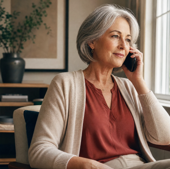 Woman speaking on the phone at home